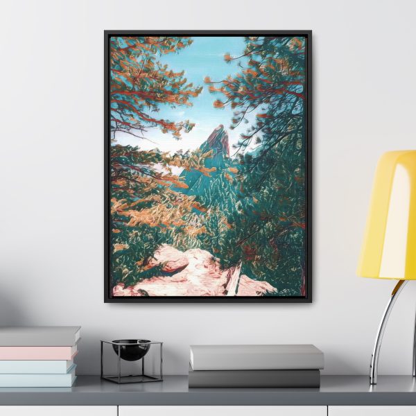 wall art enhanced image of a mountain peak in between two trees Boulder Flatirons Wall Art