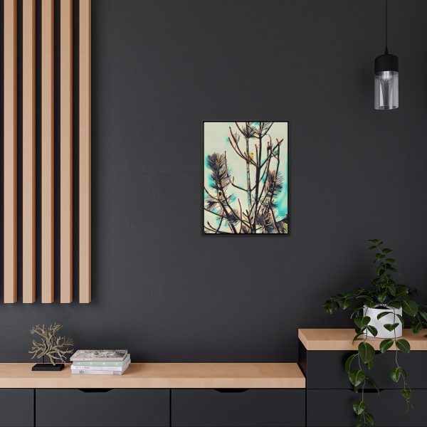 A very beautiful wall hanging of Avian Art - Unique Garden Bird Print | Colorful Birds Canvas Wall Art with wall decor wood frame on dark background