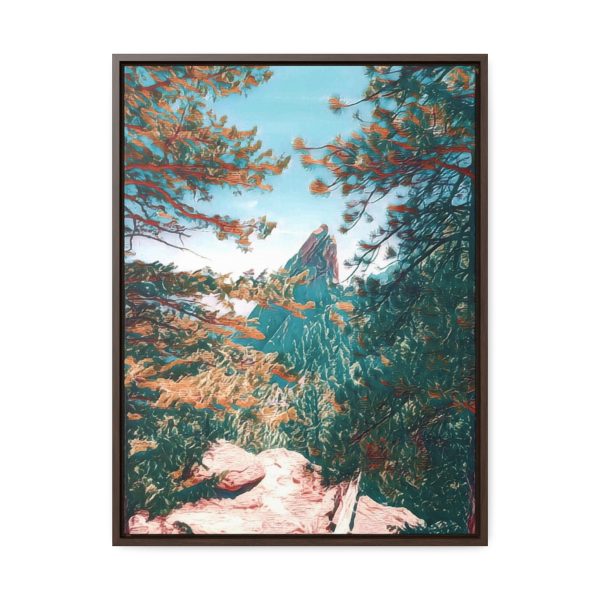 wall art enhanced image of a mountain peak in between two trees Boulder Flatirons Wall Art