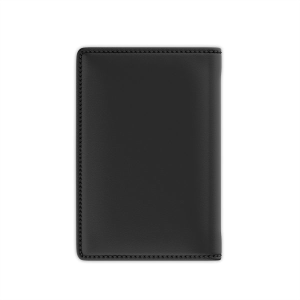 leather rfid travel wallet image from the back showing plain black faux leather