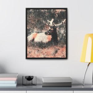 an elk sitting in tall grass - Timeless Stag Framed Print | Stag Framed Wall Art | Wall Decoration Wooden Frame