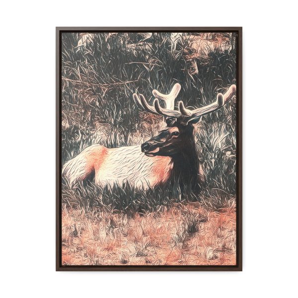 an elk sitting in tall grass - Timeless Stag Framed Print | Stag Framed Wall Art | Wall Decoration Wooden Frame