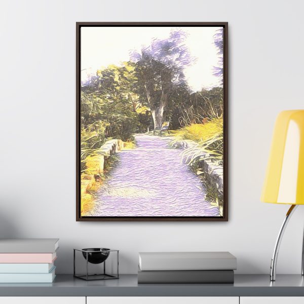 wall art of an enhanced image of a trail leading to a bridge in a park