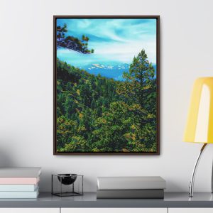 wall art of an enhanced image of a mountain view overlooking trees