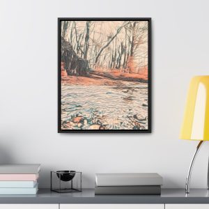 A framed wall art of stream and woodlands in Hertfordshire Art in England image enhanced painting finish with warm colours