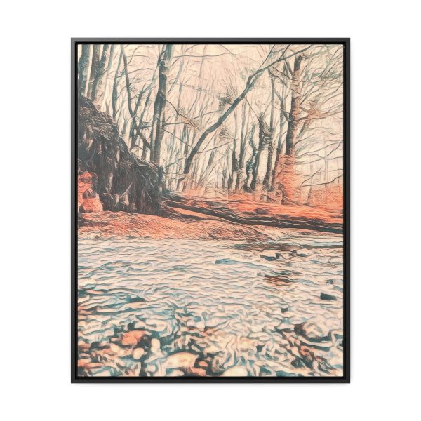 A framed wall art of stream and woodlands in Hertfordshire Art in England image enhanced painting finish with warm colours