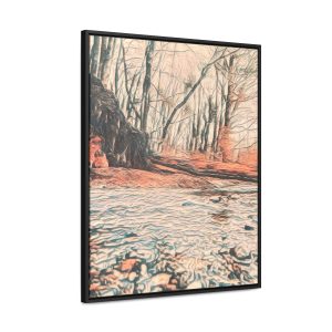 A framed wall art of stream and woodlands in Hertfordshire Art in England image enhanced painting finish with warm colours