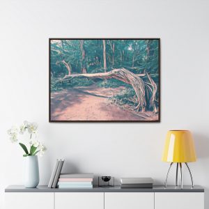 vlarge fallen tree art hanging on wall above desk